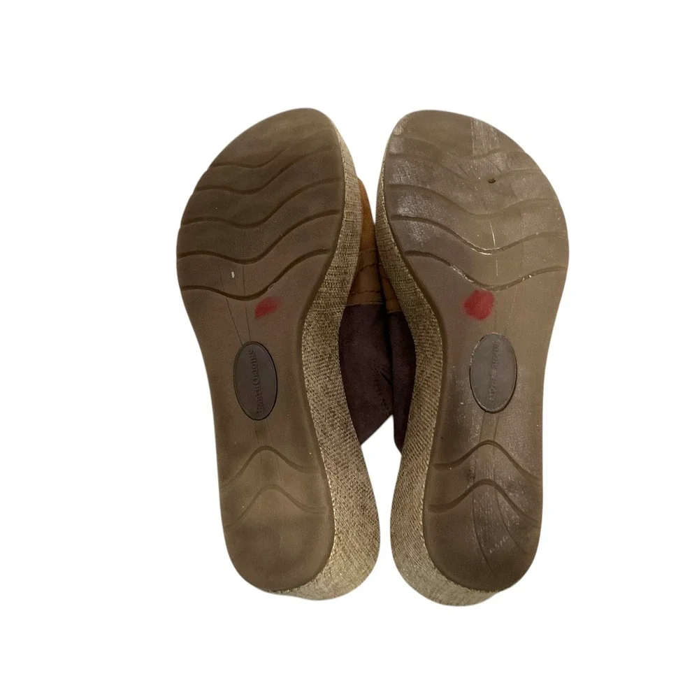 Earth Origins Myra Brown Suede Tri-Color Wedge Sandals Mens 9.5M Platform Mules